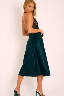 Rebellious Fashion Black Faux Leather Midi Skirt - China