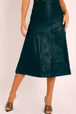 Rebellious Fashion Black Faux Leather Midi Skirt - China