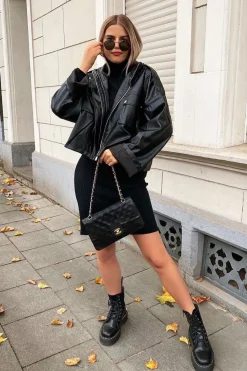 Rebellious Fashion Black Faux Leather Oversized Utility Jacket - Catori