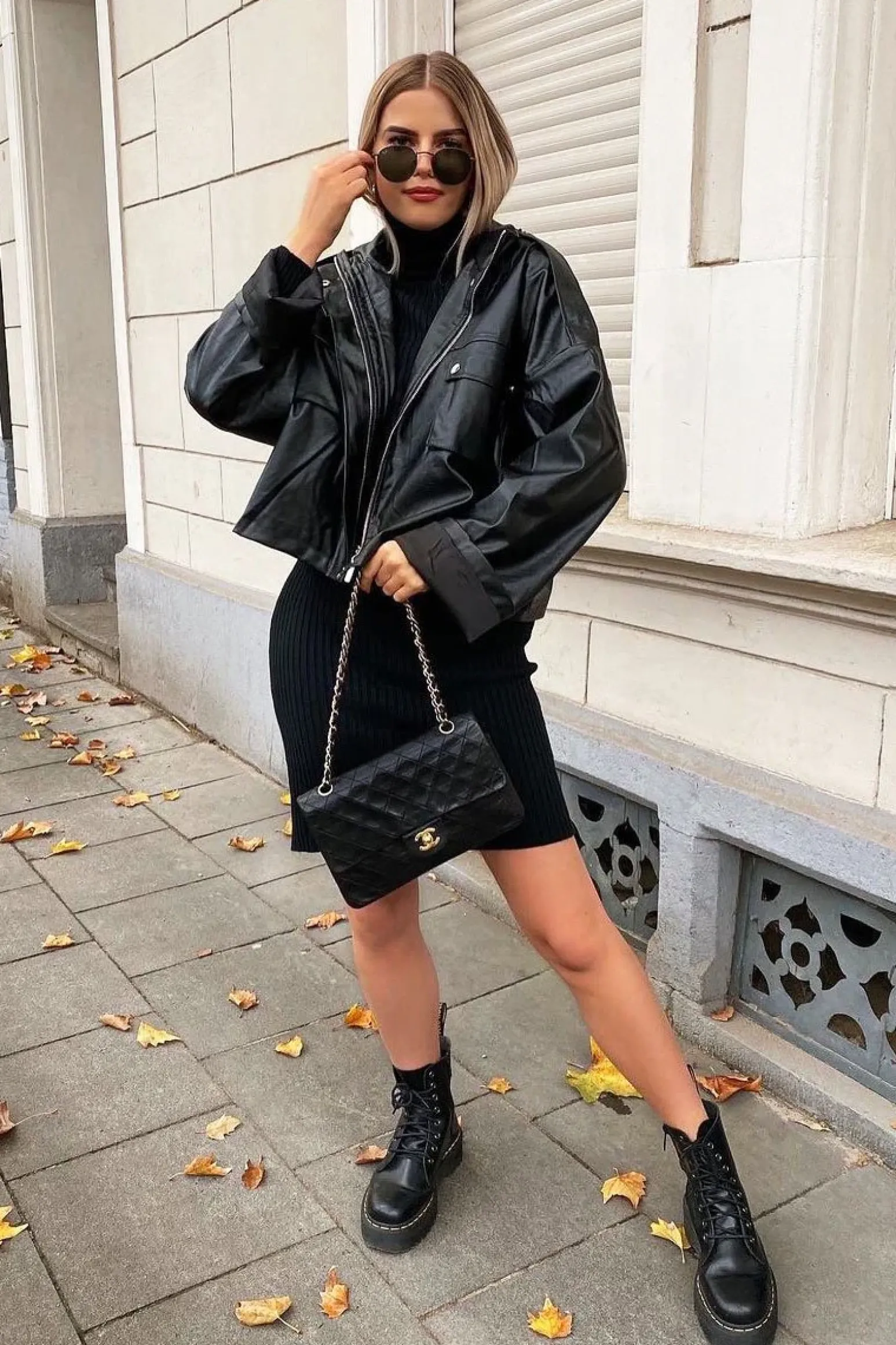 Rebellious Fashion Black Faux Leather Oversized Utility Jacket - Catori
