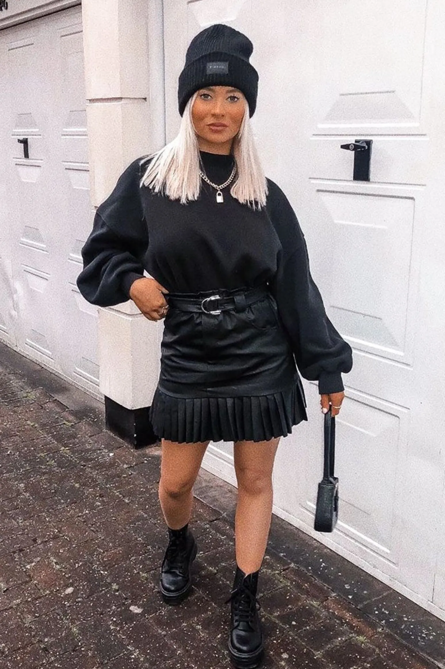 Rebellious Fashion Black Faux Leather Pleated Belted Mini Skirt - Bex