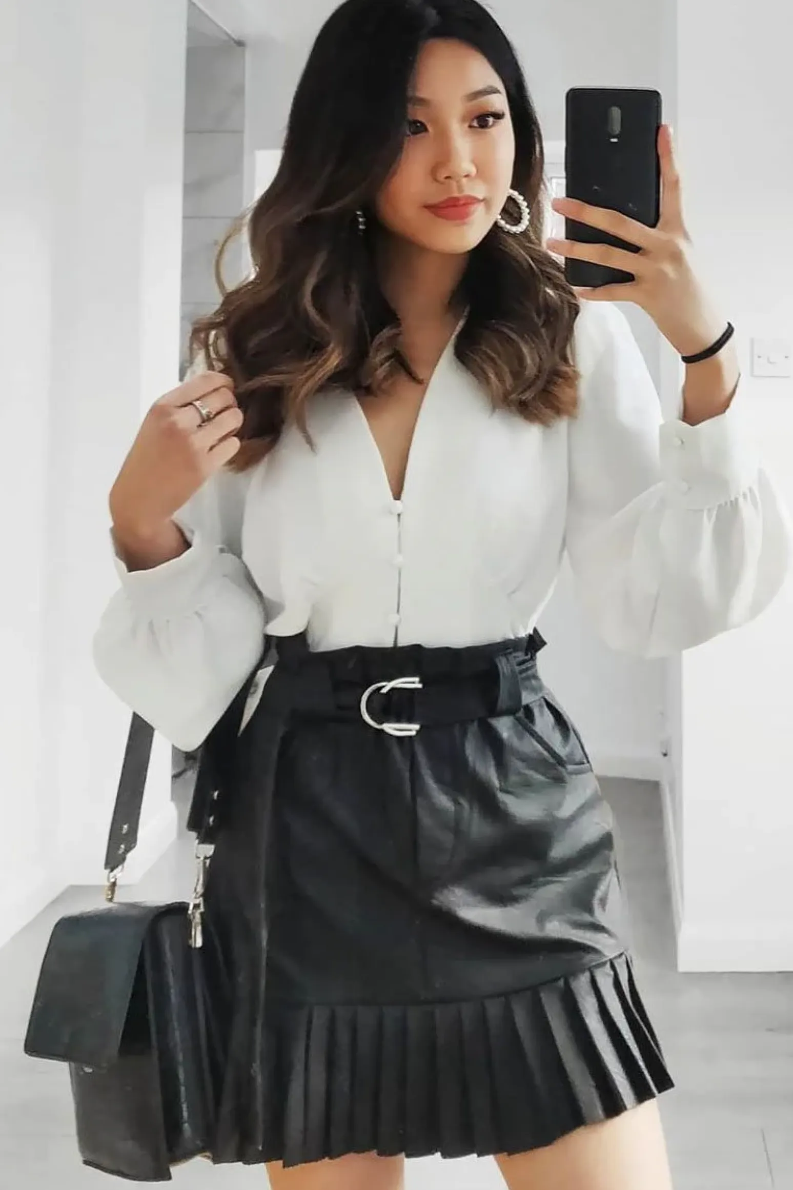Rebellious Fashion Black Faux Leather Pleated Belted Mini Skirt - Bex