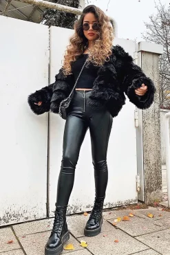Rebellious Fashion Black Faux Leather Ring Zip Leggings - Griffin