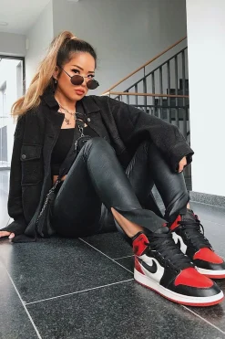 Rebellious Fashion Black Faux Leather Side Split Leggings - Katiana