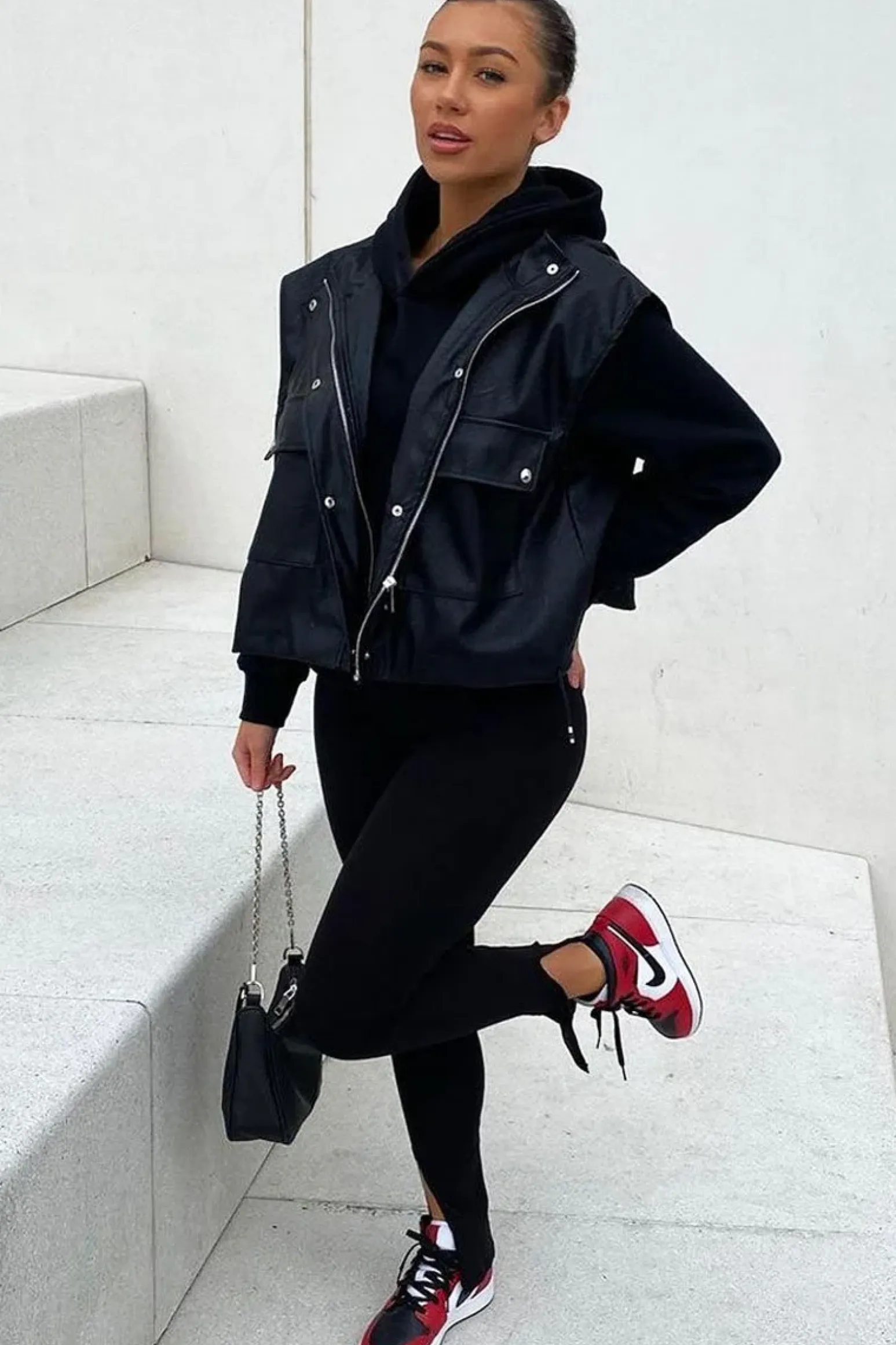 Rebellious Fashion Black Faux Leather Sleeveless Gilet Jacket - Kierstan