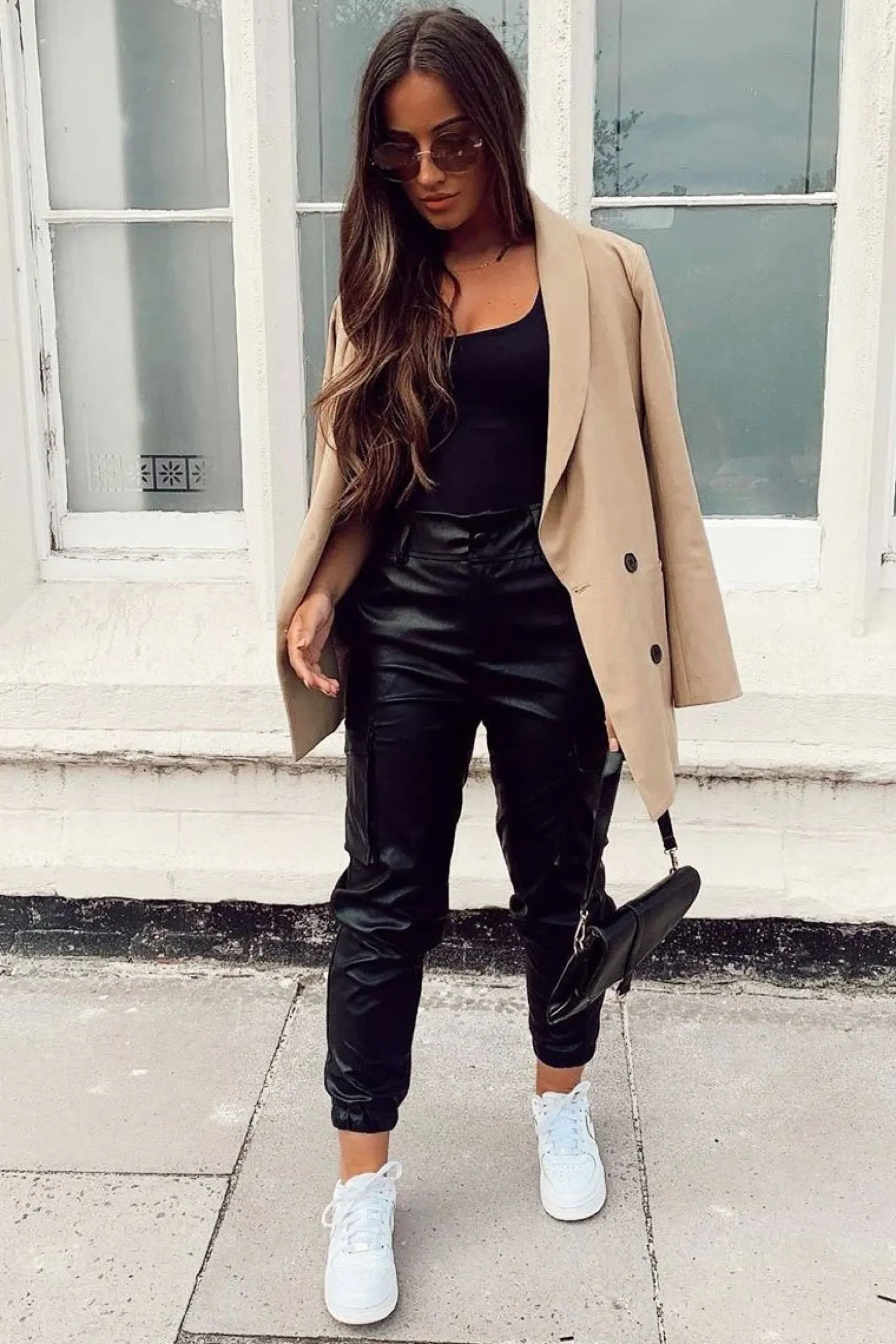 Rebellious Fashion Black Faux Leather Utility Cuff Bottom Trousers - Dayna
