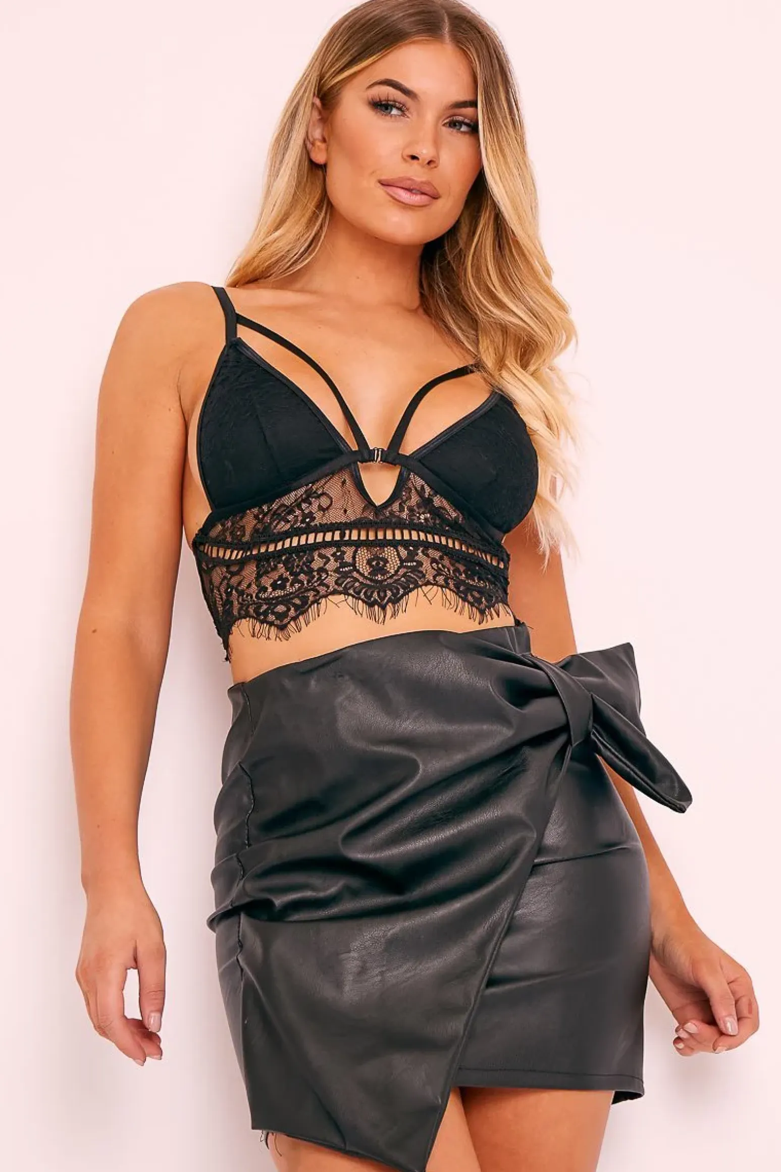 Rebellious Fashion Black Faux Leather Wrap Detail Mini Skirt - Carah