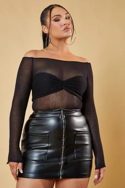 Rebellious Fashion Black Faux Leather Zip Front Mini Skirt - Eleanor