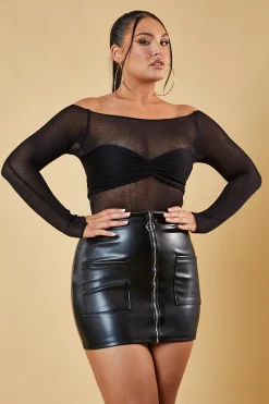 Rebellious Fashion Black Faux Leather Zip Front Mini Skirt - Eleanor