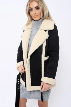 Rebellious Fashion Black Faux Shearling Coat - Scarlett