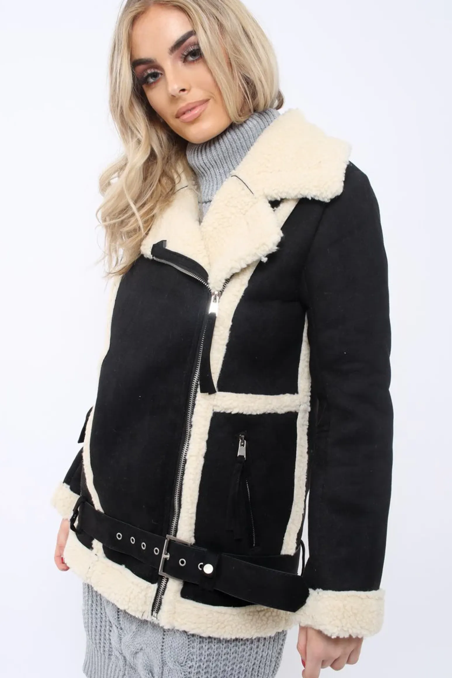 Rebellious Fashion Black Faux Shearling Coat - Scarlett