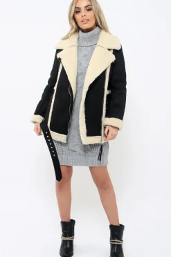 Rebellious Fashion Black Faux Shearling Coat - Scarlett