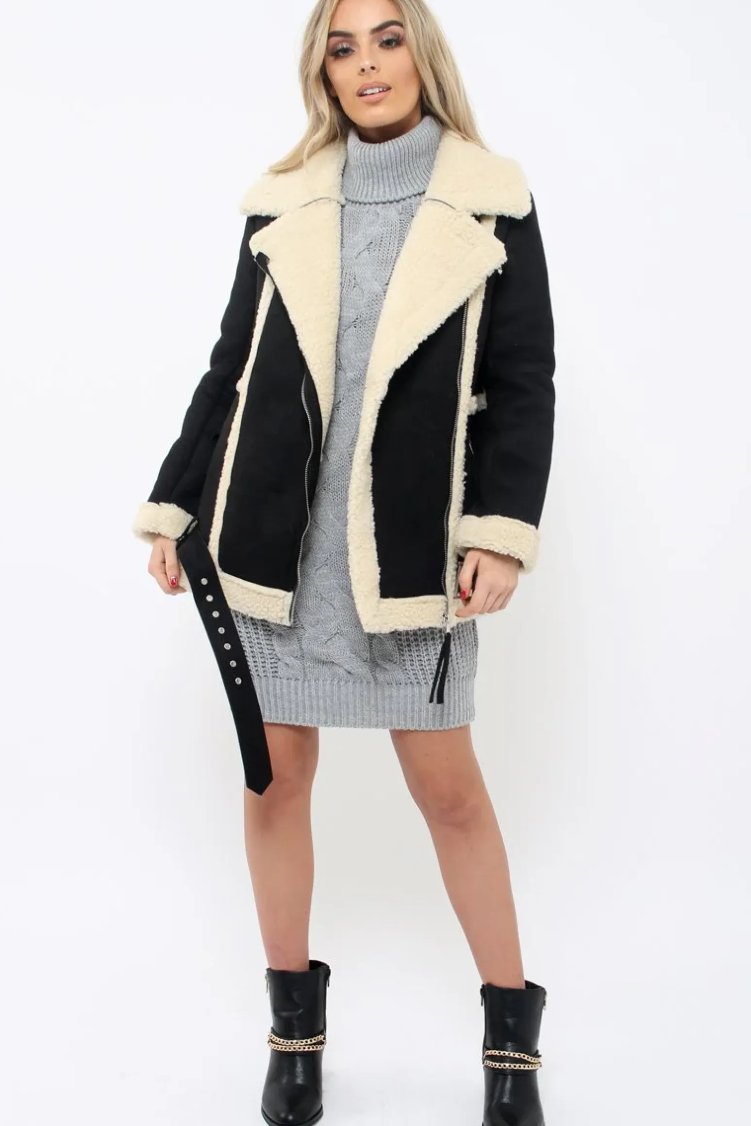Rebellious Fashion Black Faux Shearling Coat - Scarlett