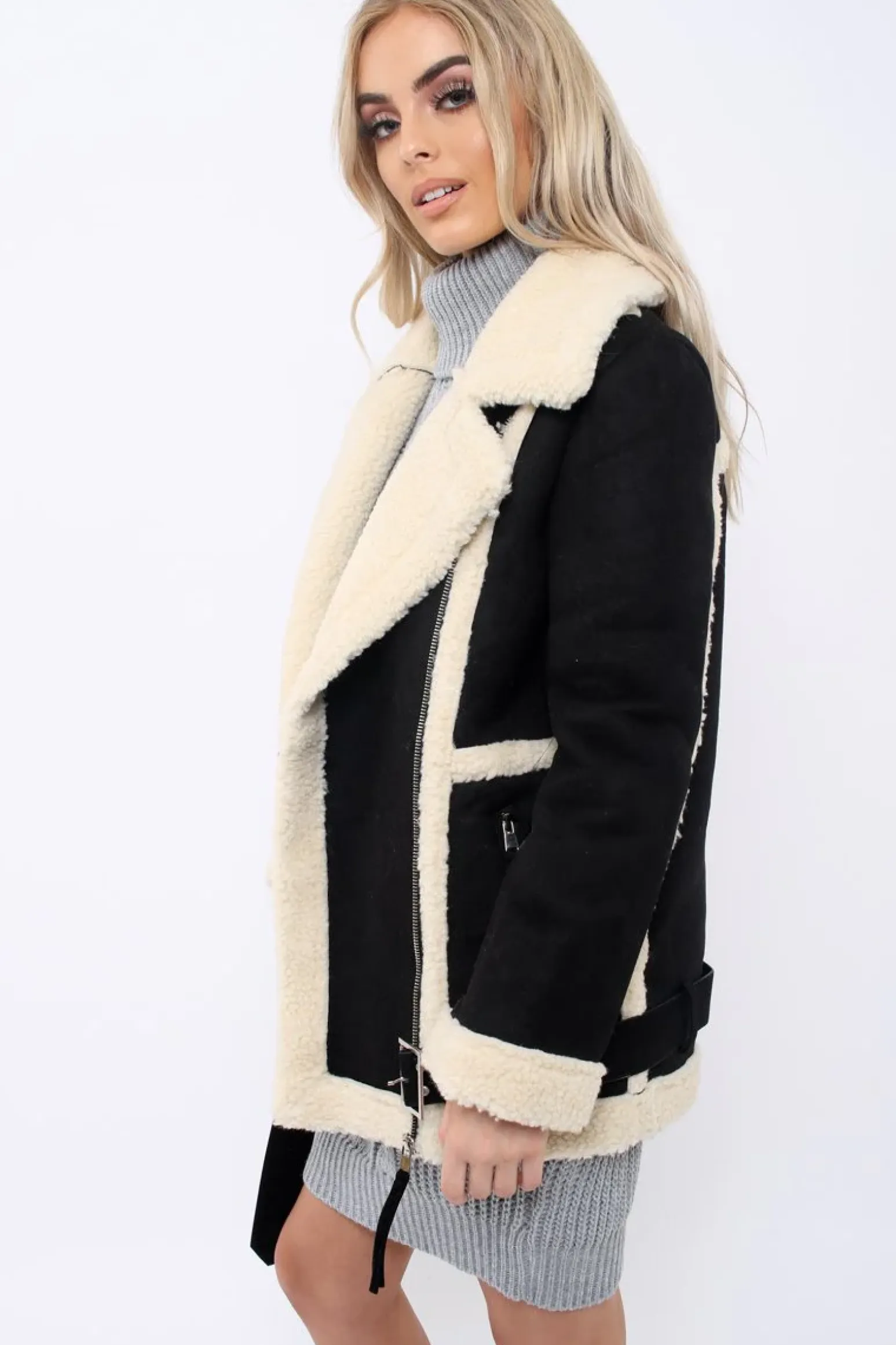 Rebellious Fashion Black Faux Shearling Coat - Scarlett