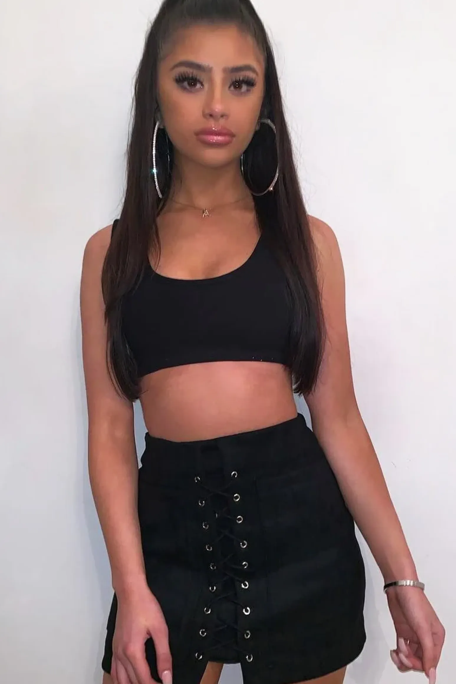 Rebellious Fashion Black Faux Suede Lace Up Mini Skirt - Evelise