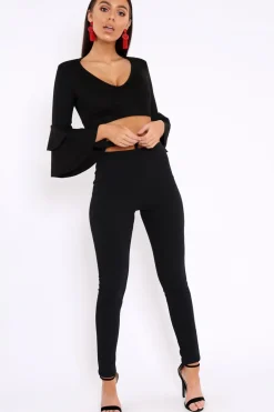 Rebellious Fashion Black Faux Suede Plunge Front Crop Top - Quorra
