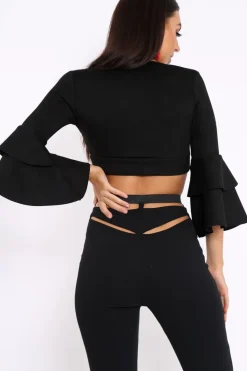 Rebellious Fashion Black Faux Suede Plunge Front Crop Top - Quorra