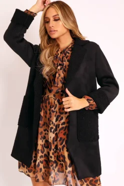 Rebellious Fashion Black Faux Suede Shearling Coat - Izabella