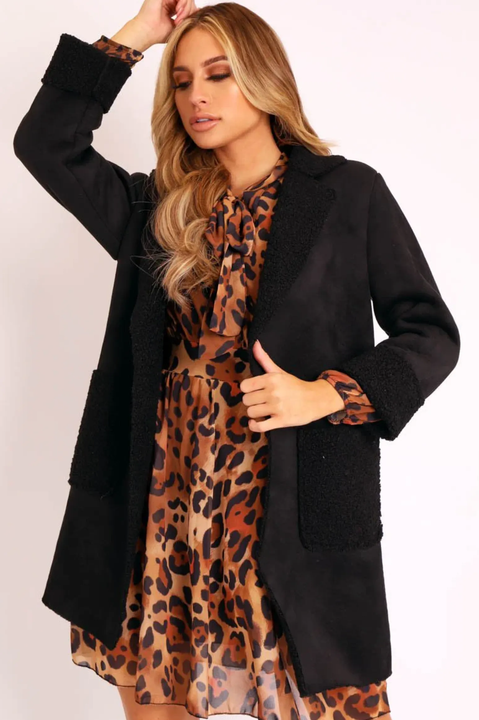 Rebellious Fashion Black Faux Suede Shearling Coat - Izabella