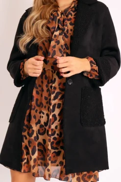 Rebellious Fashion Black Faux Suede Shearling Coat - Izabella