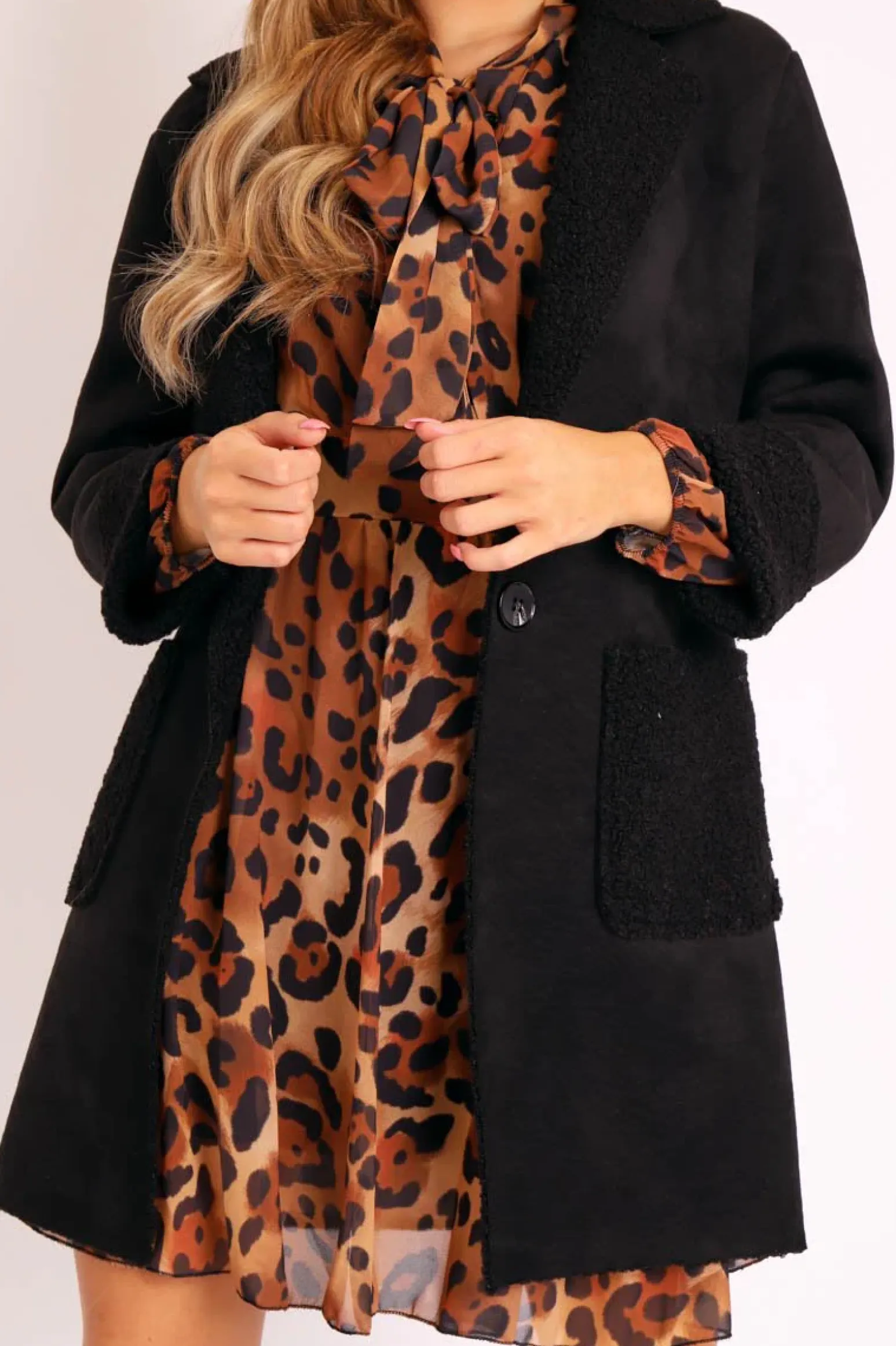 Rebellious Fashion Black Faux Suede Shearling Coat - Izabella