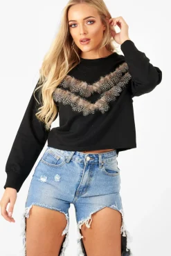 Rebellious Fashion Black Feather Chevron Sweatshirt - Maysen