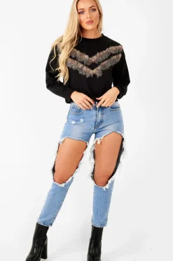 Rebellious Fashion Black Feather Chevron Sweatshirt - Maysen