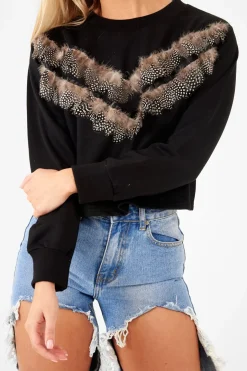 Rebellious Fashion Black Feather Chevron Sweatshirt - Maysen