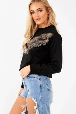 Rebellious Fashion Black Feather Chevron Sweatshirt - Maysen