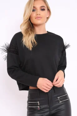 Rebellious Fashion Black Feather Sweatshirt - Keny