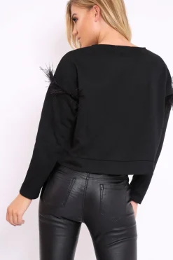 Rebellious Fashion Black Feather Sweatshirt - Keny