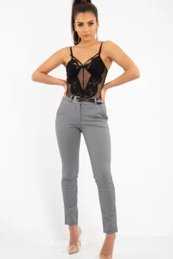 Rebellious Fashion Black Fishnet Floral Lace Strappy Mesh Bodysuit - Hallee