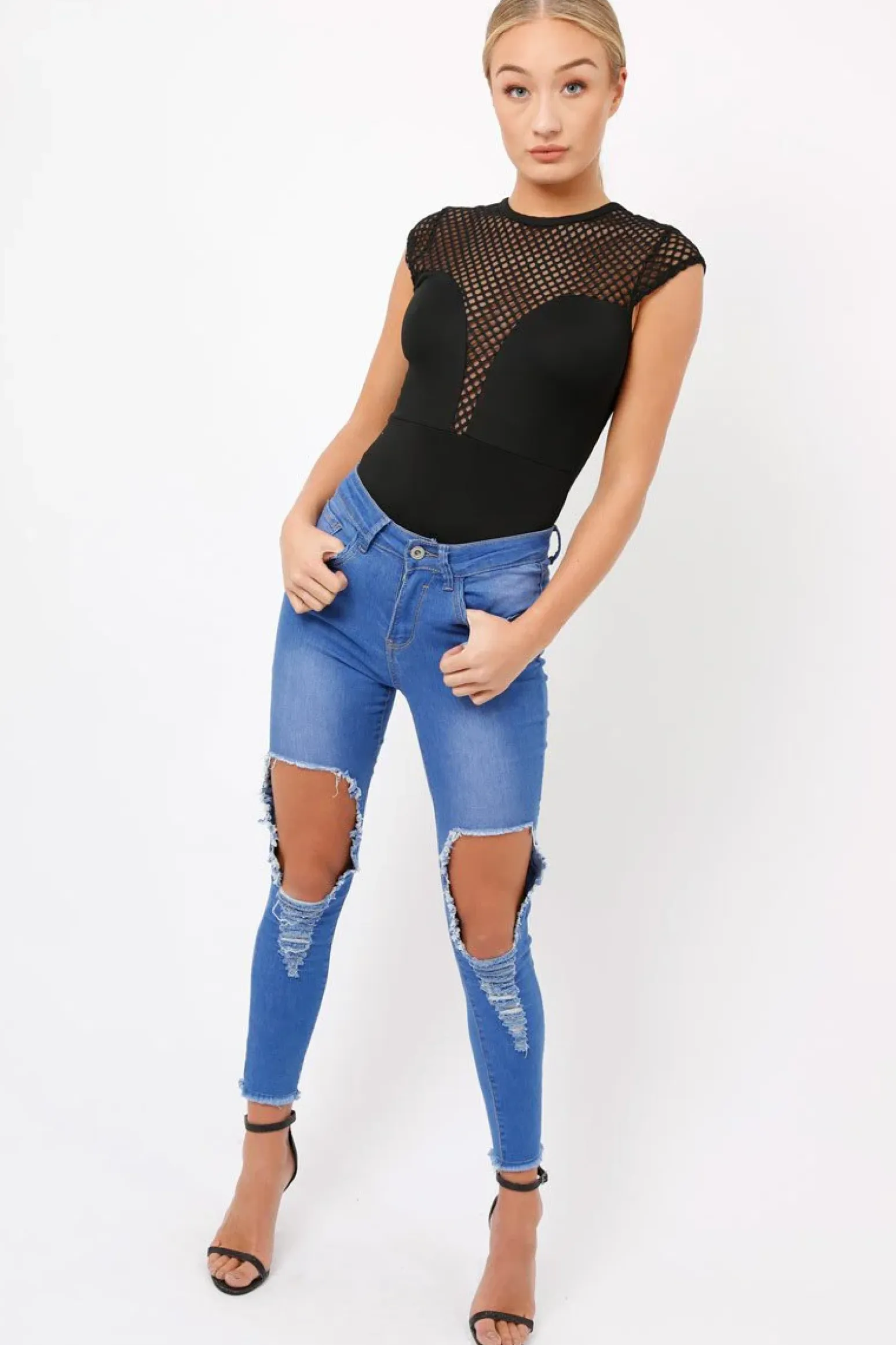 Rebellious Fashion Black Fishnet Mesh Insert Bodysuit - Felicity