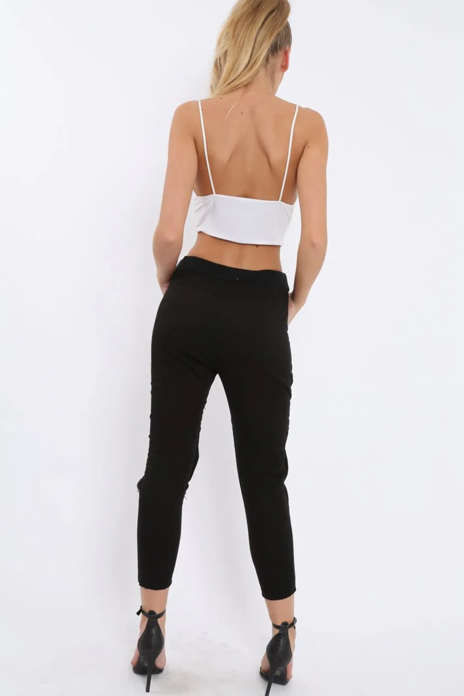 Rebellious Fashion Black Fish Net Panel Detail Joggers - Mikaela