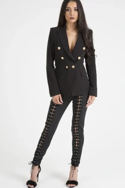 Rebellious Fashion Black Fitted Gold Button Blazer - Mei