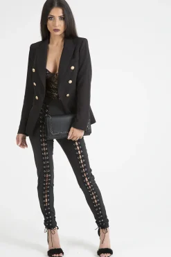 Rebellious Fashion Black Fitted Gold Button Blazer - Mei