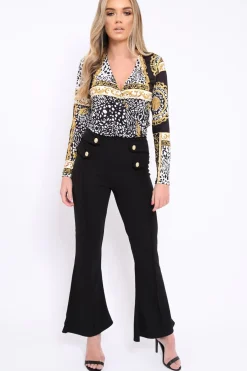 Rebellious Fashion Black Fitted Kick Flare Trousers - Liza