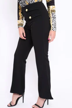 Rebellious Fashion Black Fitted Kick Flare Trousers - Liza