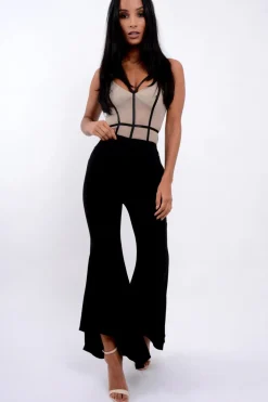 Rebellious Fashion Black Flare Dip Hem Trousers - Fraya