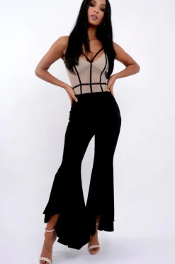 Rebellious Fashion Black Flare Dip Hem Trousers - Fraya