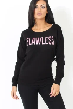 Rebellious Fashion Black Flawless Slogan Sweatshirt- Venessa