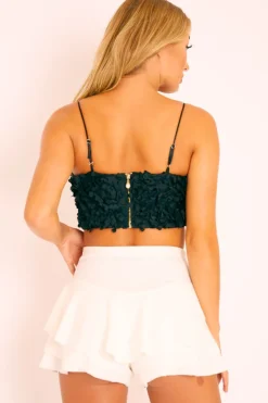 Rebellious Fashion Black Floral Applique Crop Top - Freida