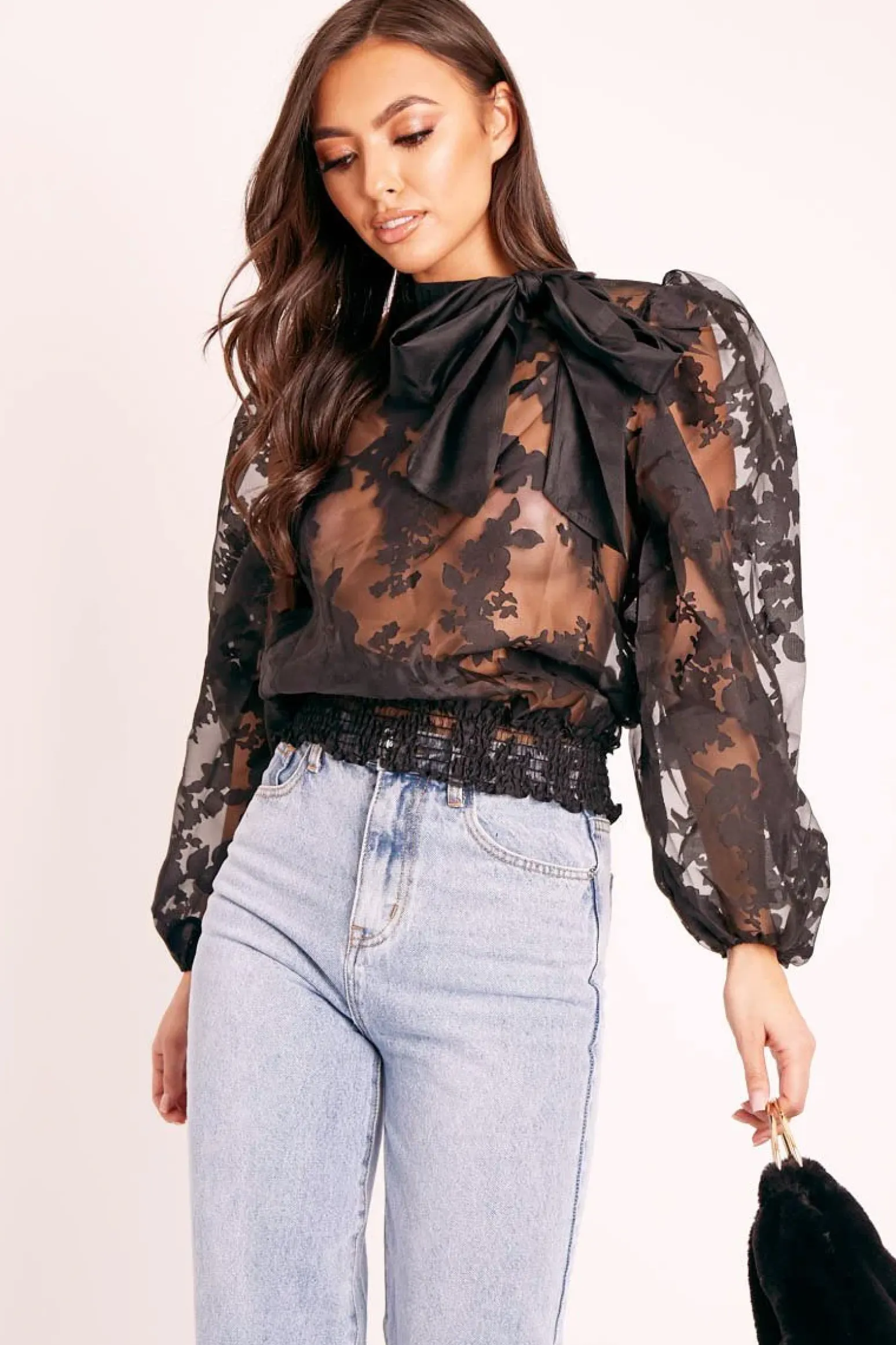 Rebellious Fashion Black Floral Burn Out Mesh Blouse - Tessie