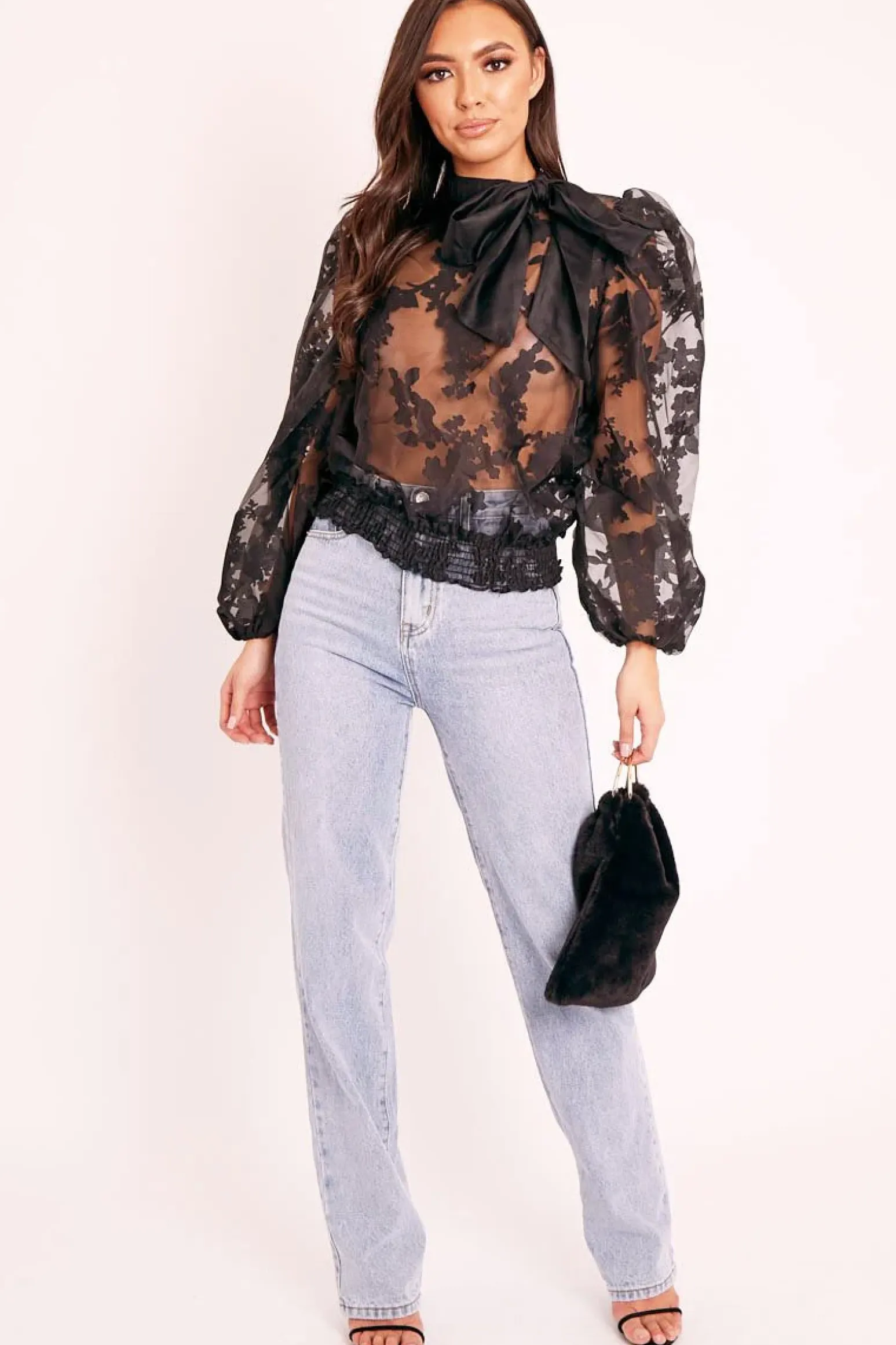 Rebellious Fashion Black Floral Burn Out Mesh Blouse - Tessie