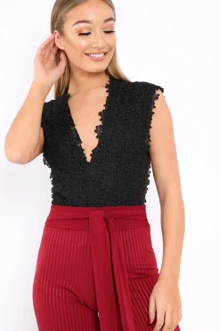 Rebellious Fashion Black Floral Crochet Off The Shoulder Bodysuit - Shae