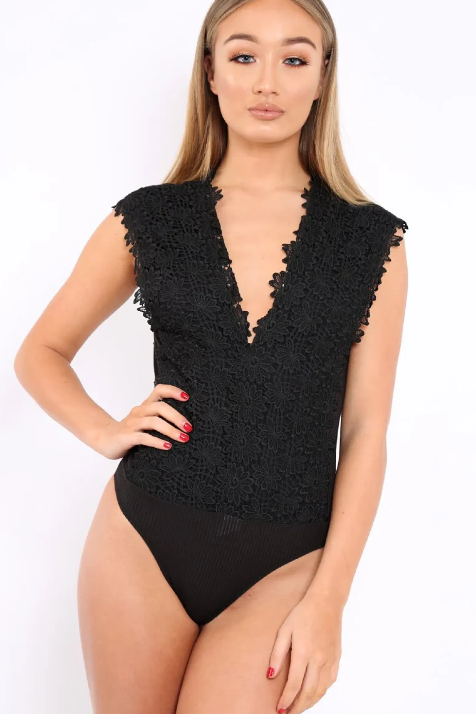 Rebellious Fashion Black Floral Crochet Off The Shoulder Bodysuit - Shae