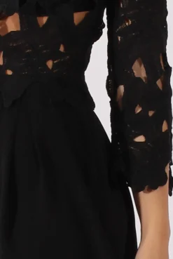 Rebellious Fashion Black Floral Crochet Playsuit - Agatha