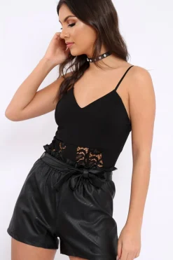 Rebellious Fashion Black Floral Cut Out Bodysuit - Tracy