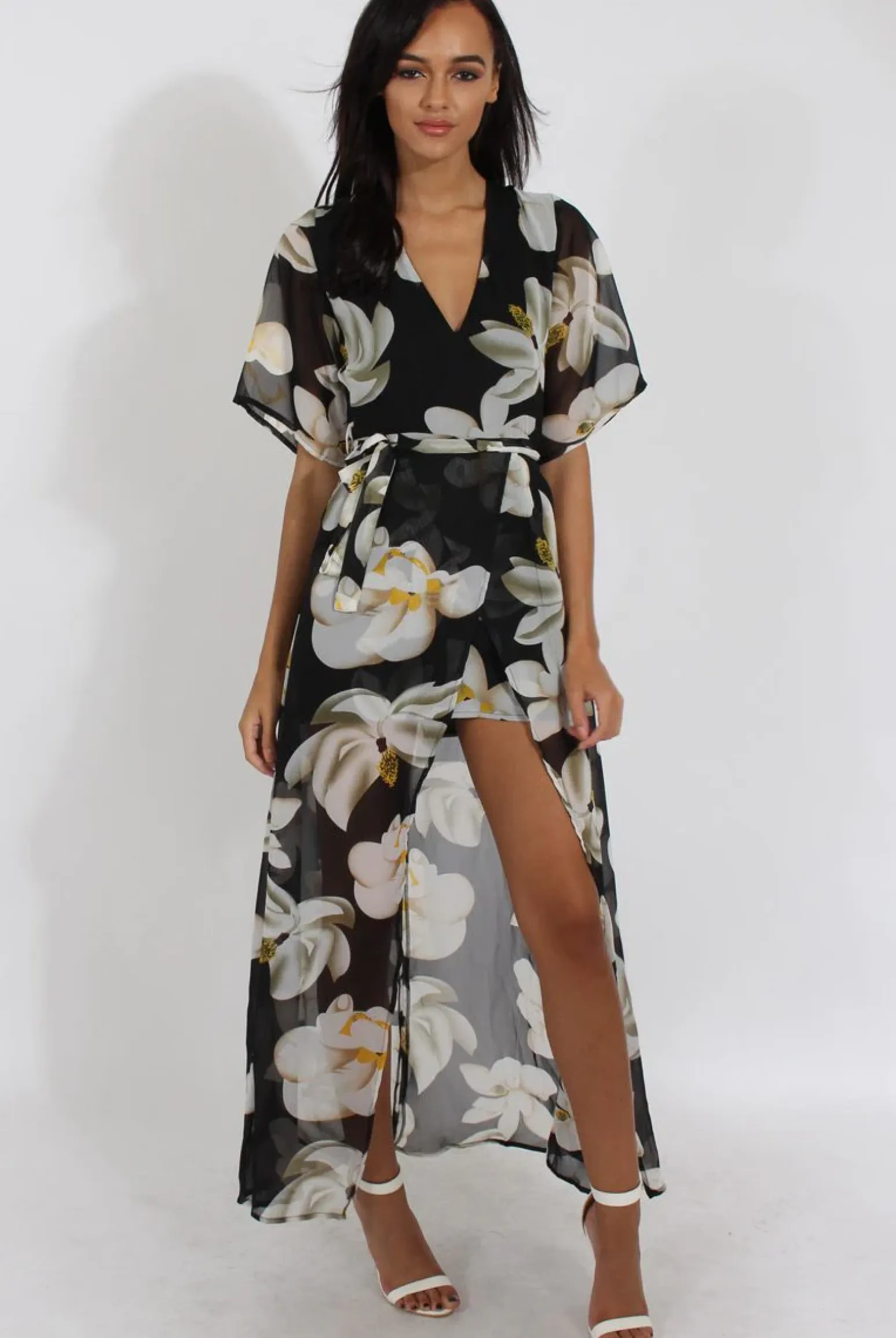Rebellious Fashion Black Floral Dip Hem Playsuit - Caprice