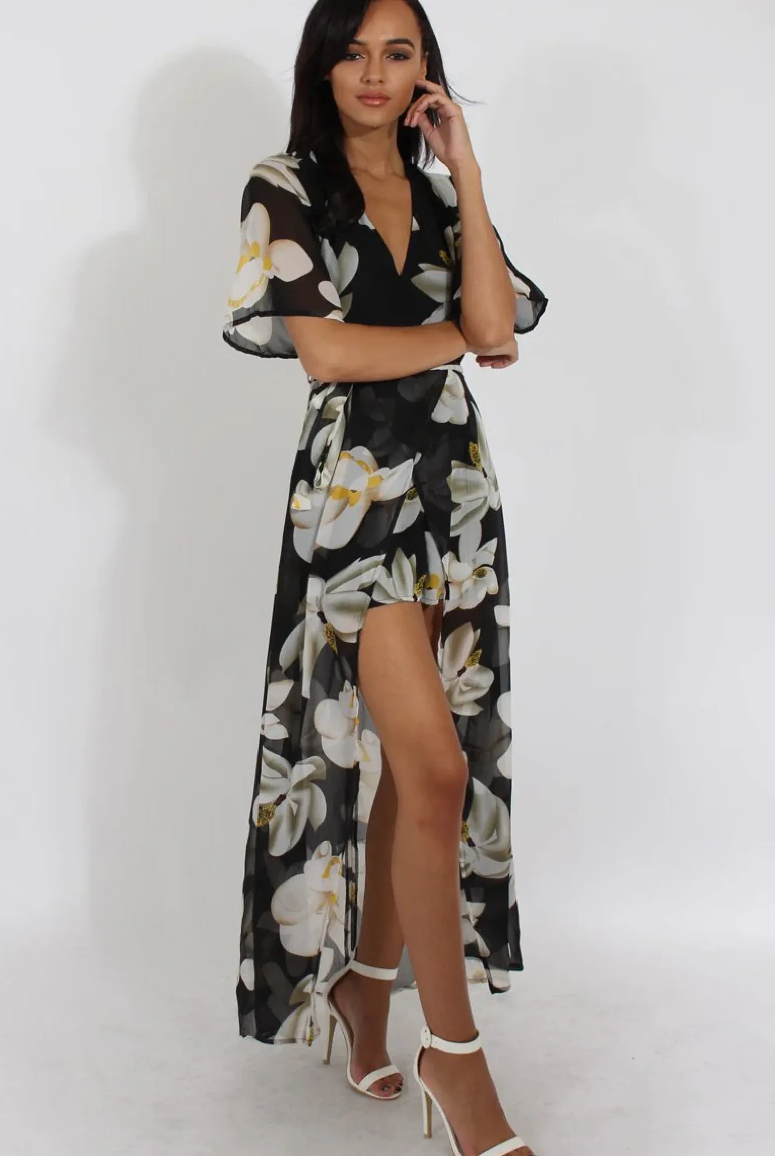 Rebellious Fashion Black Floral Dip Hem Playsuit - Caprice